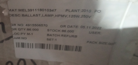 BALLAST,LAMP,HPMV,125W,250V - mjvaluemart