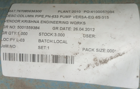 COLUMN PIPE,PN-633 PUMP VERSA-EG 65-315 - mjvaluemart